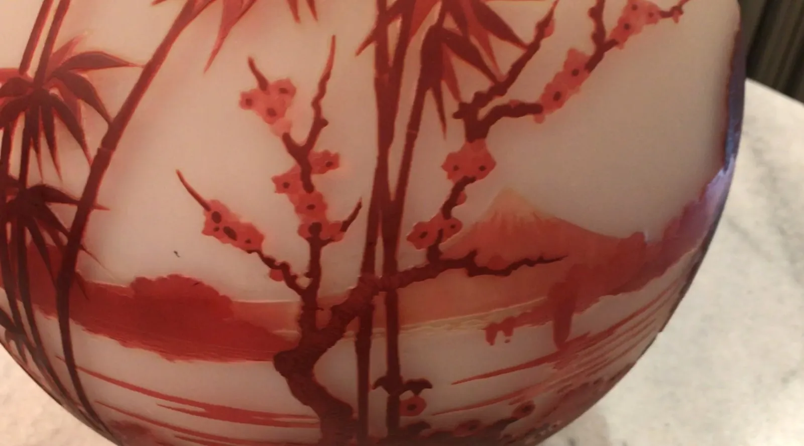 Antique signed glass by Muller Fres with red floral scene