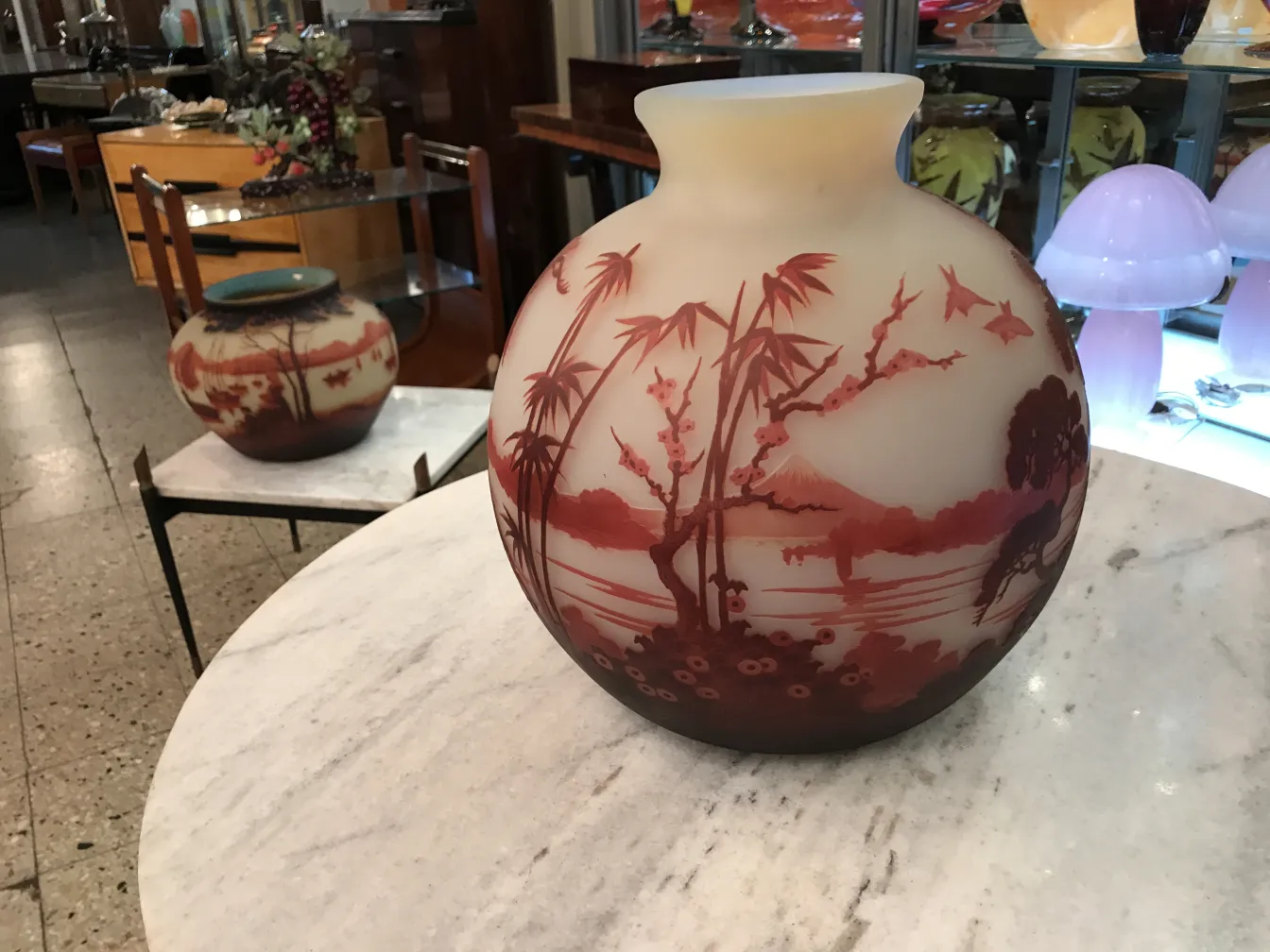 Antique vase decorated with landscapes and trees