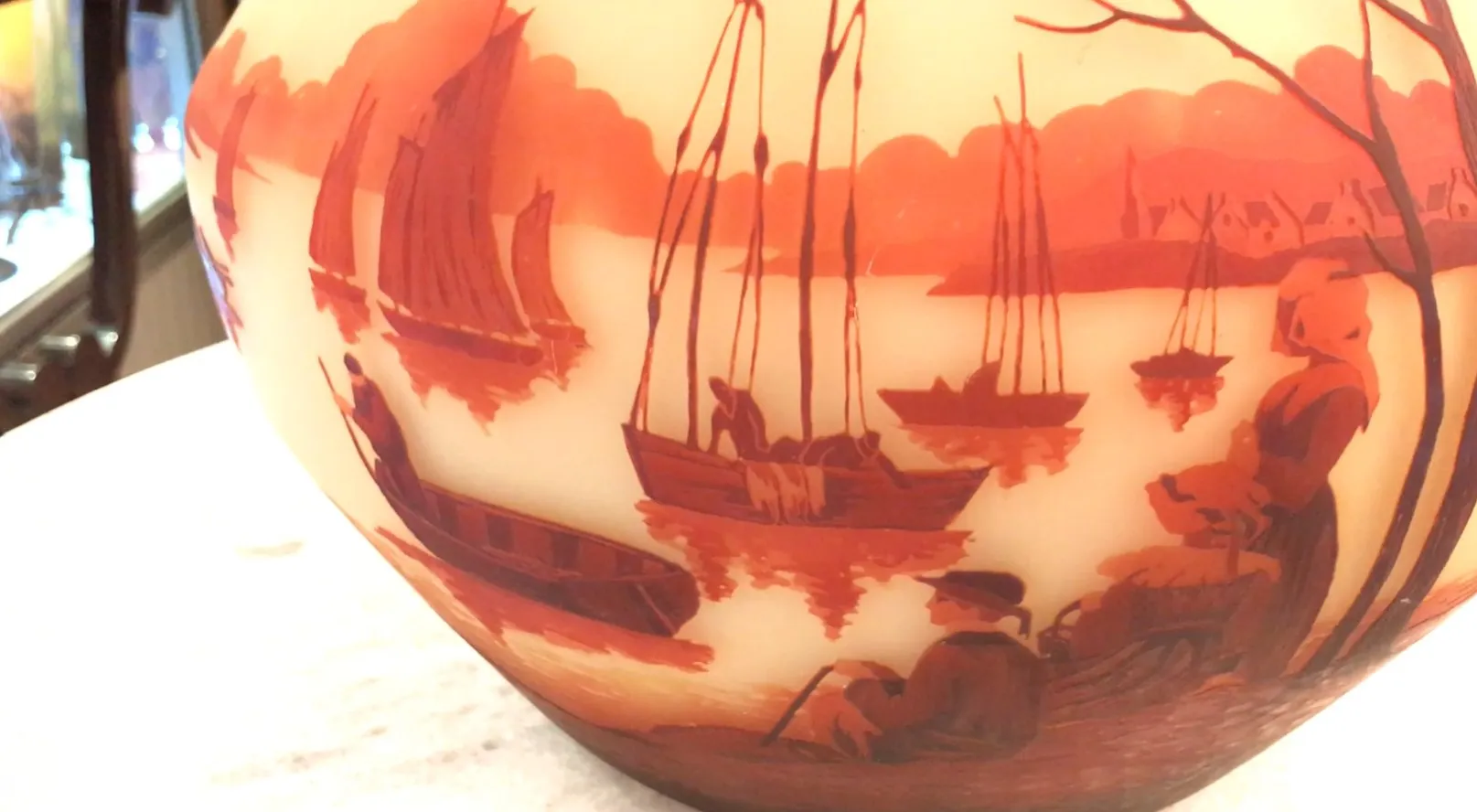 Signed glass Muller Freres featuring antique nautical design