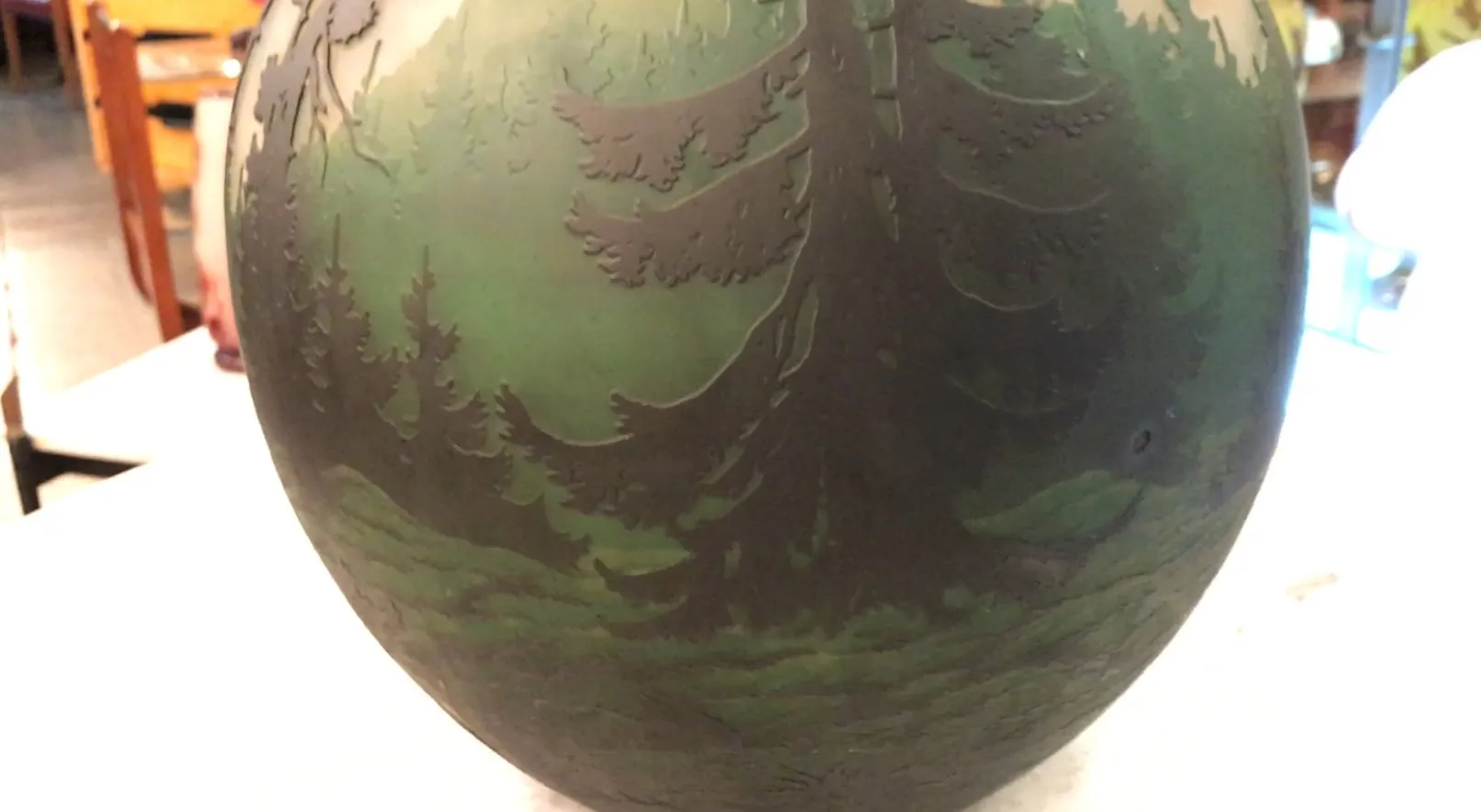 Antique signed glass Muller Fres featuring a nature scene