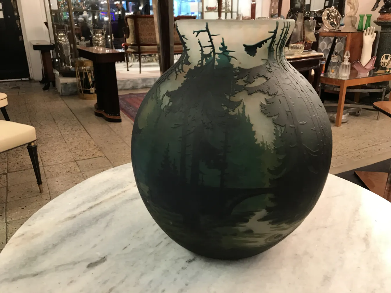 Antique signed glass with nature design, Muller Fres.