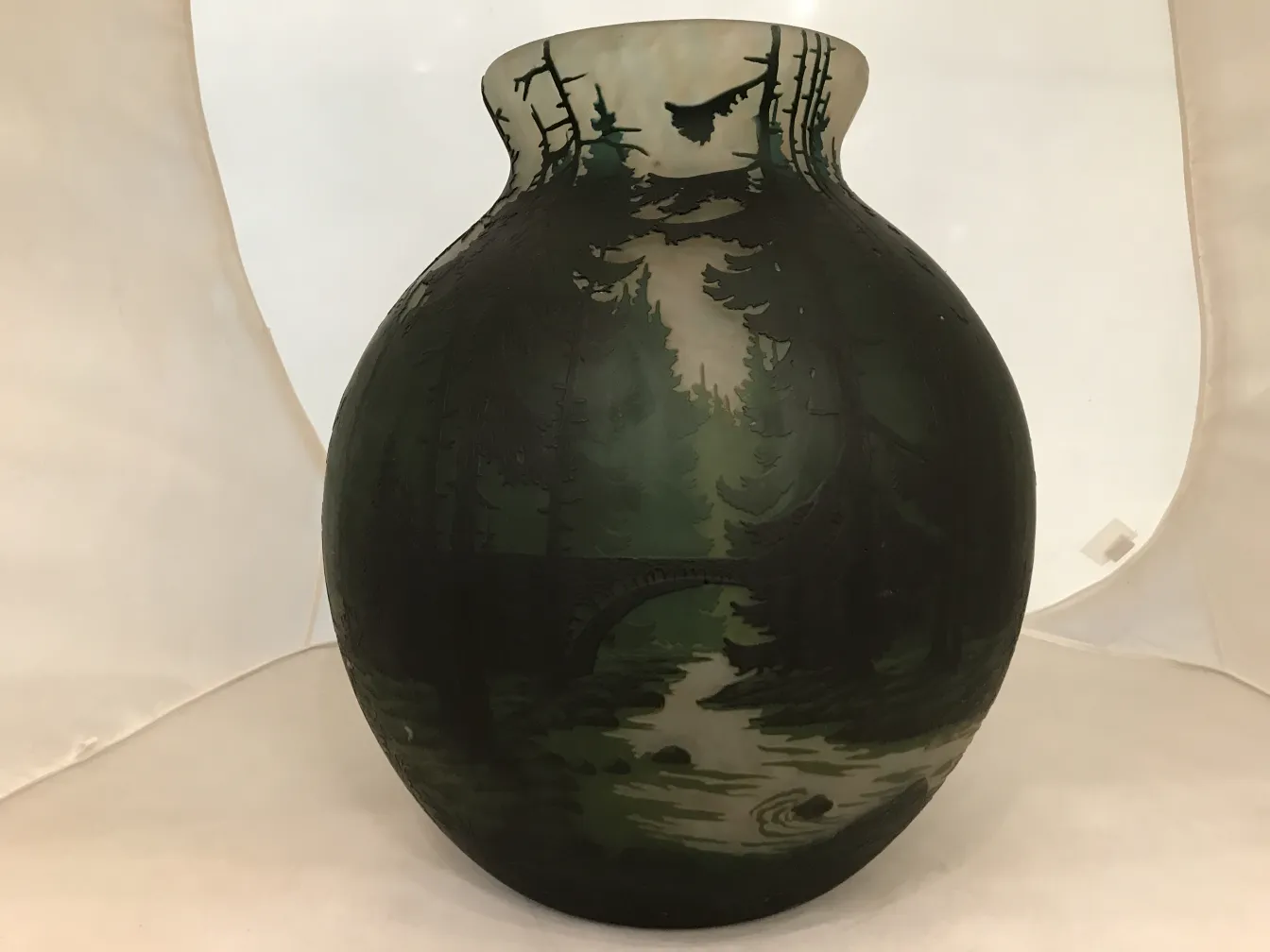 beautiful antique glass with natural landscape signed by Muller Freres