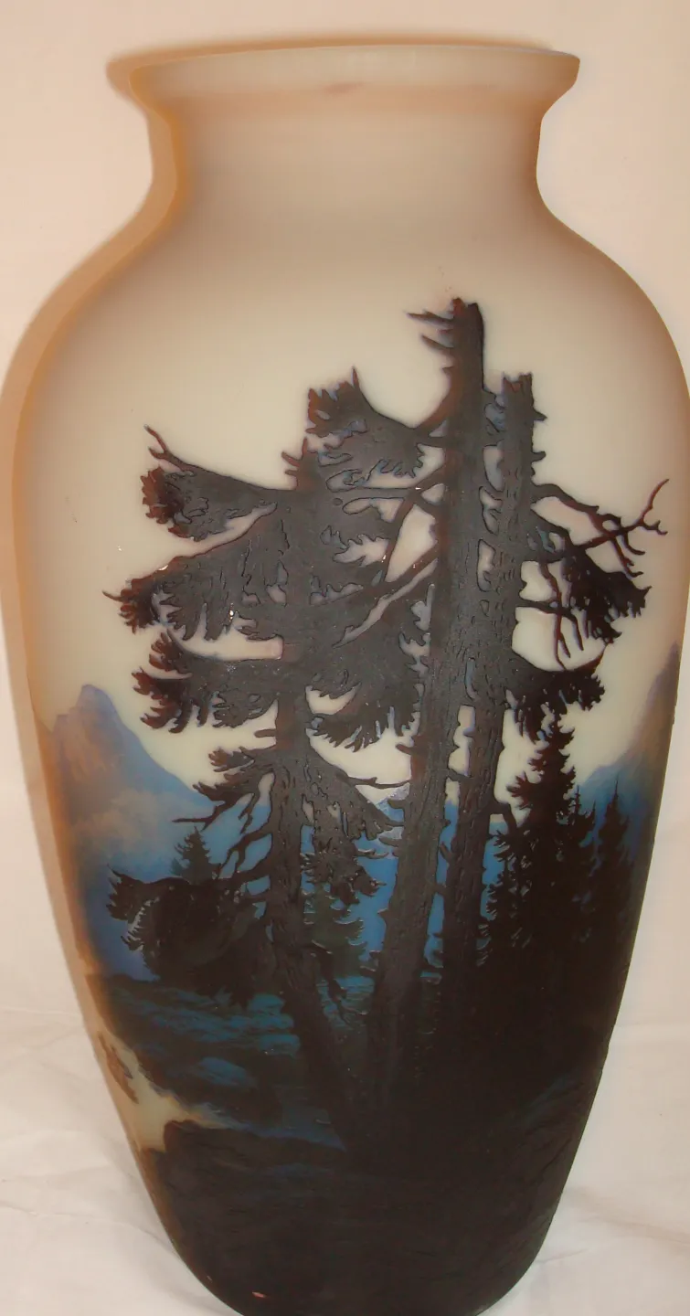 Beautiful antique signed glass by Muller Fres with landscapes