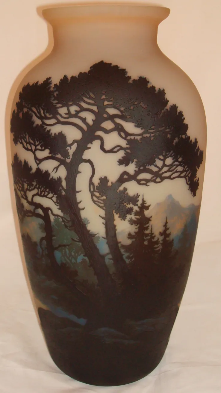 Vaso con design di alberi e paesaggi, antiquariato muller fres