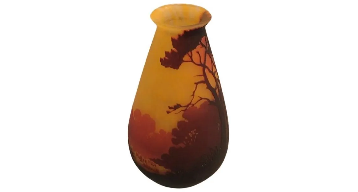 Antique glass signed by Muller Fres with warm landscape colors