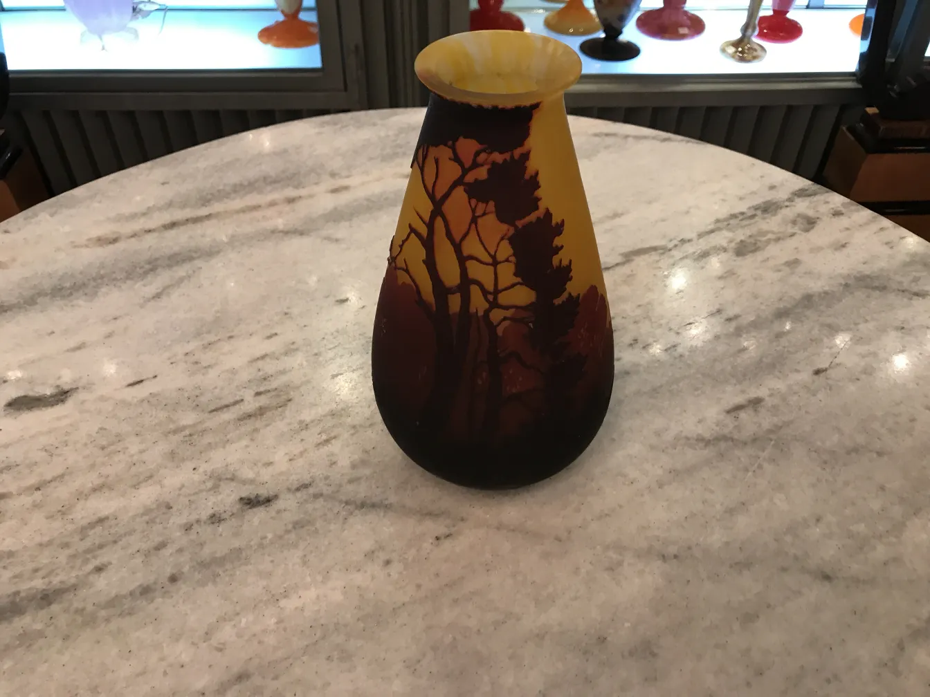 vase antiguo de vidrio firmado muller fres con paisaje