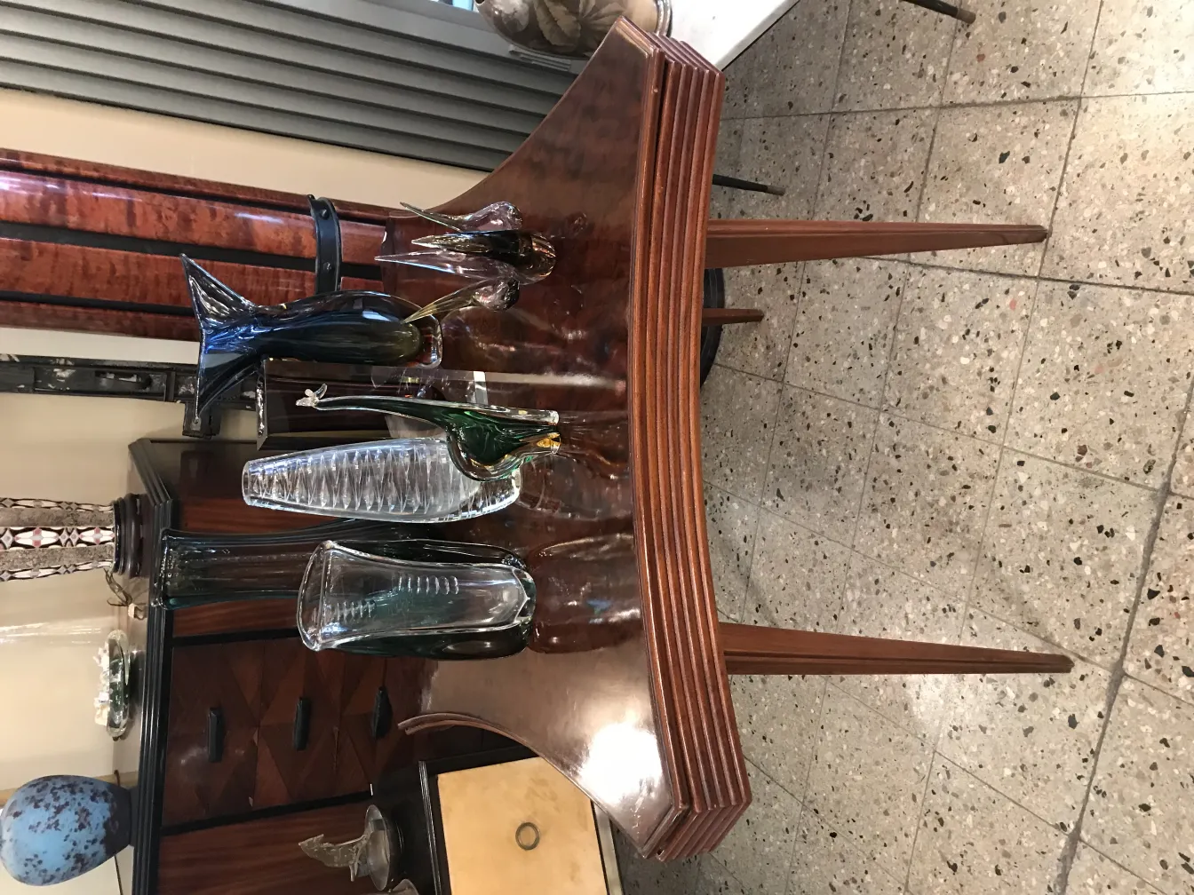 murano vase on a table, antique with other decorative items