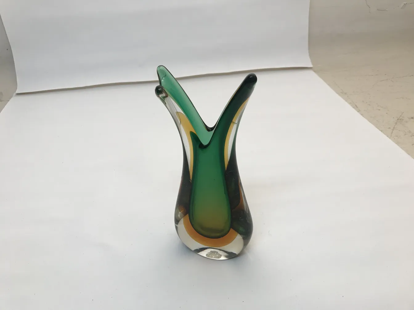 antique murano vase in shades of green and clear