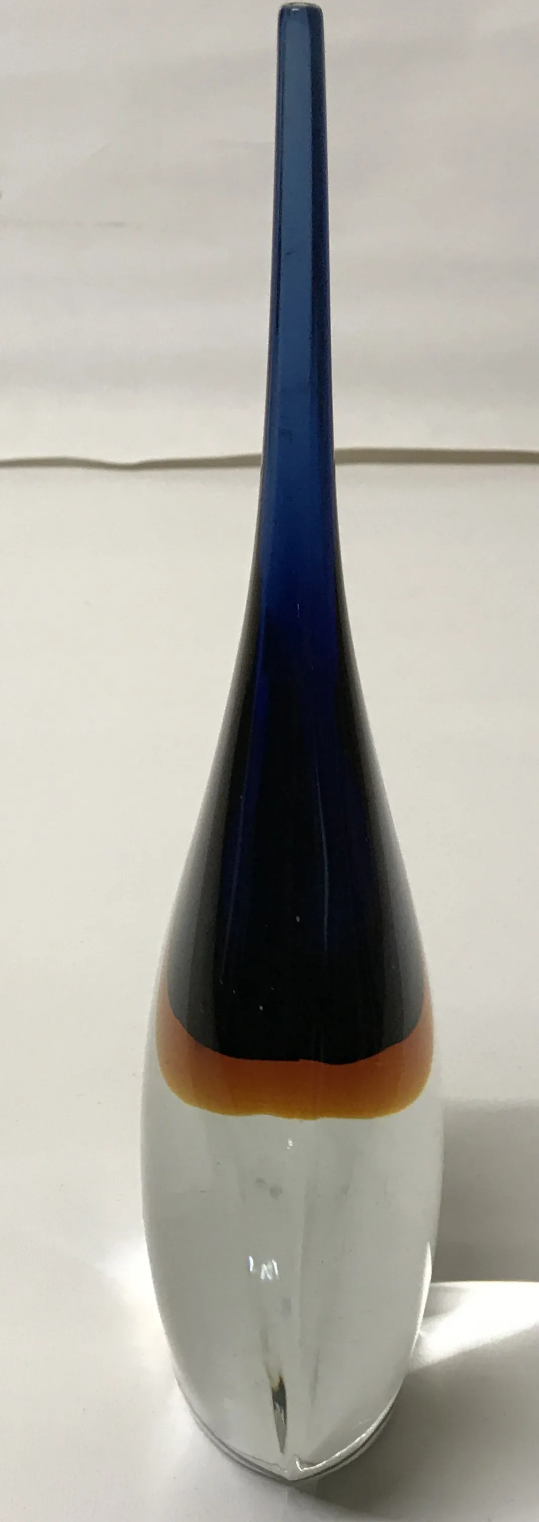 elegant antique murano vase in elongated shape with blue and amber colors