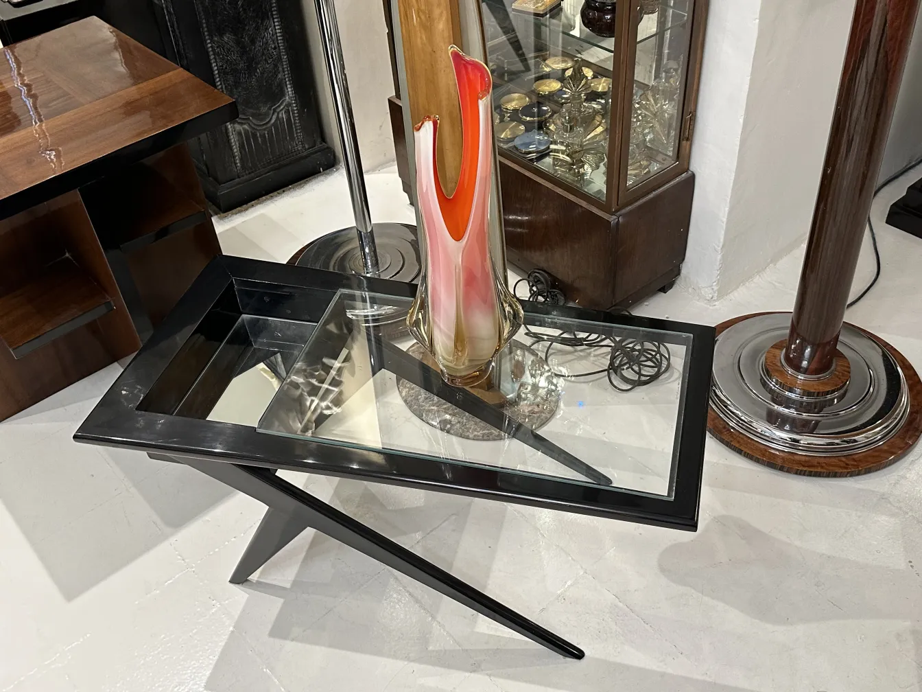 colorful antique murano vase displayed on a table