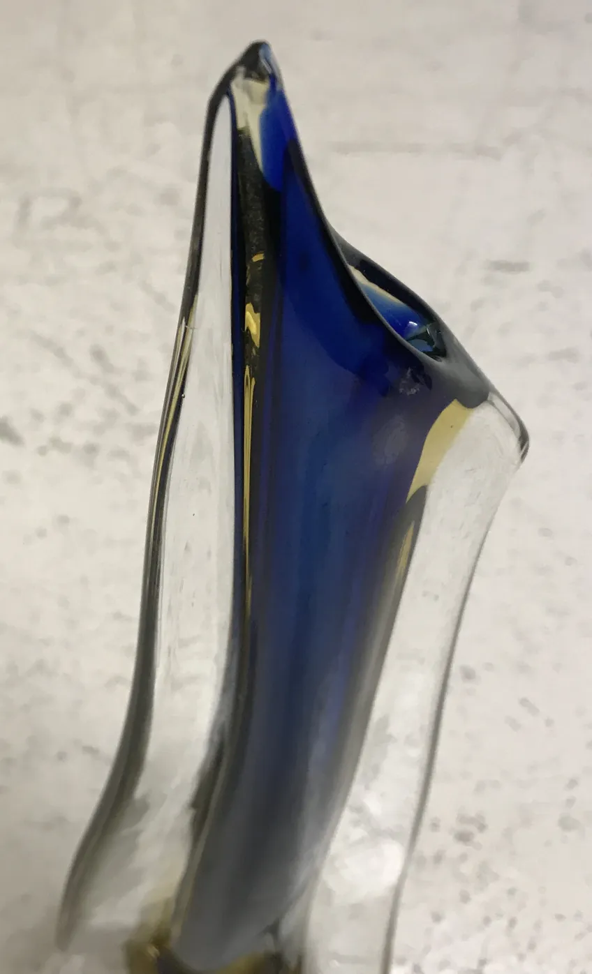murano vase with stylized shape and blue color, antique