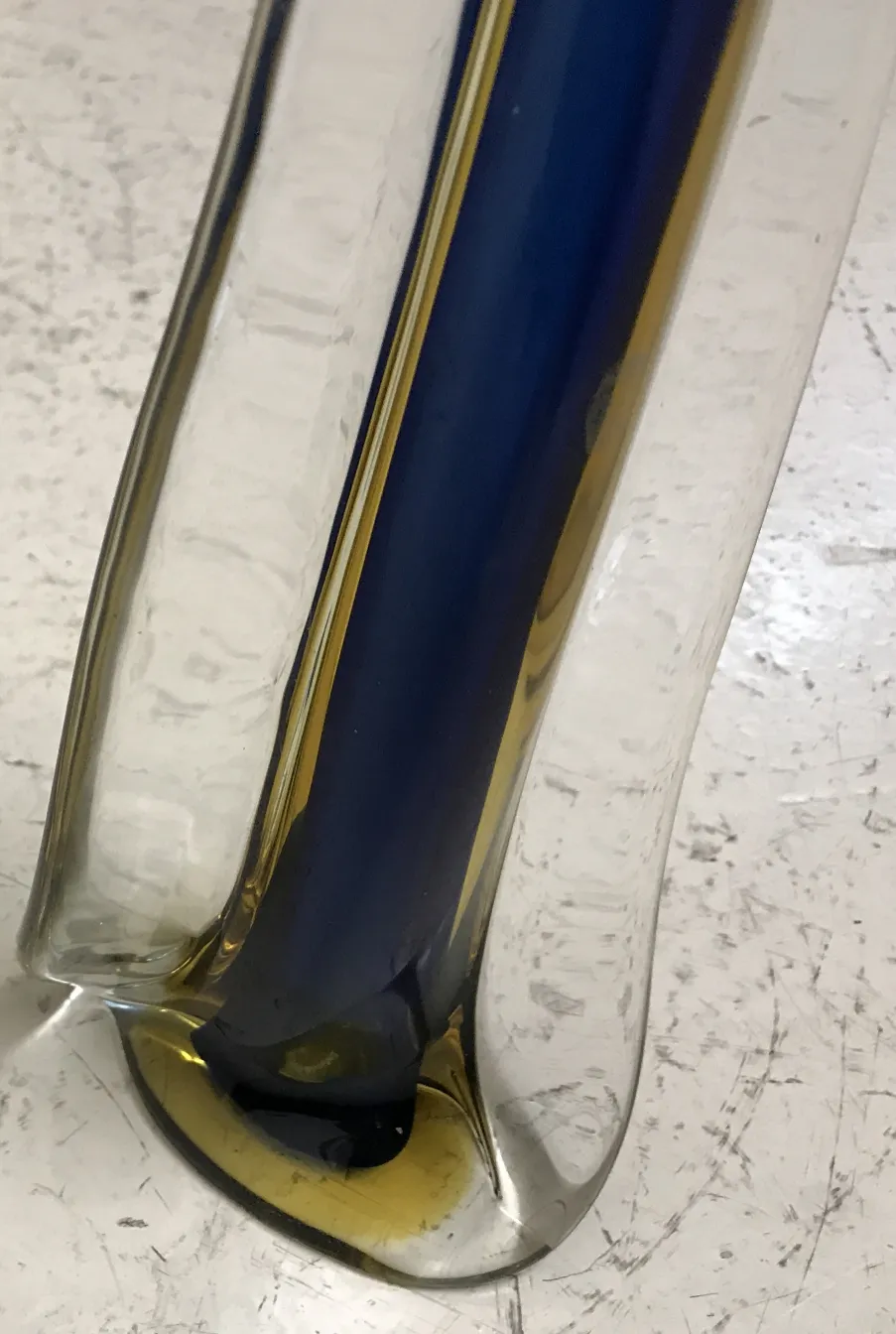 vase Murano antique avec motif bleu et jaune