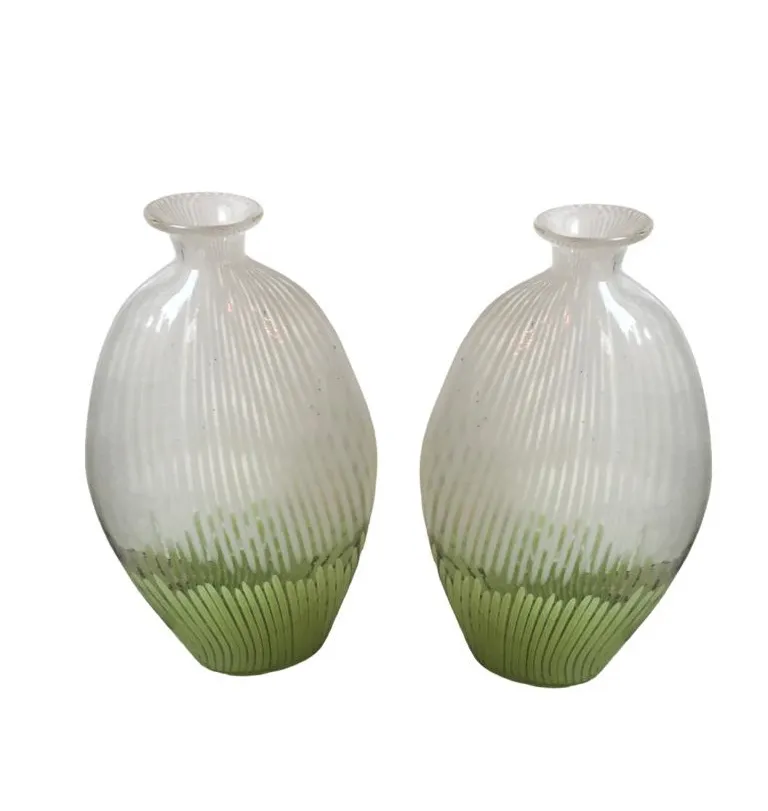 antique murano vase, white with green, elegant shape, in two pieces