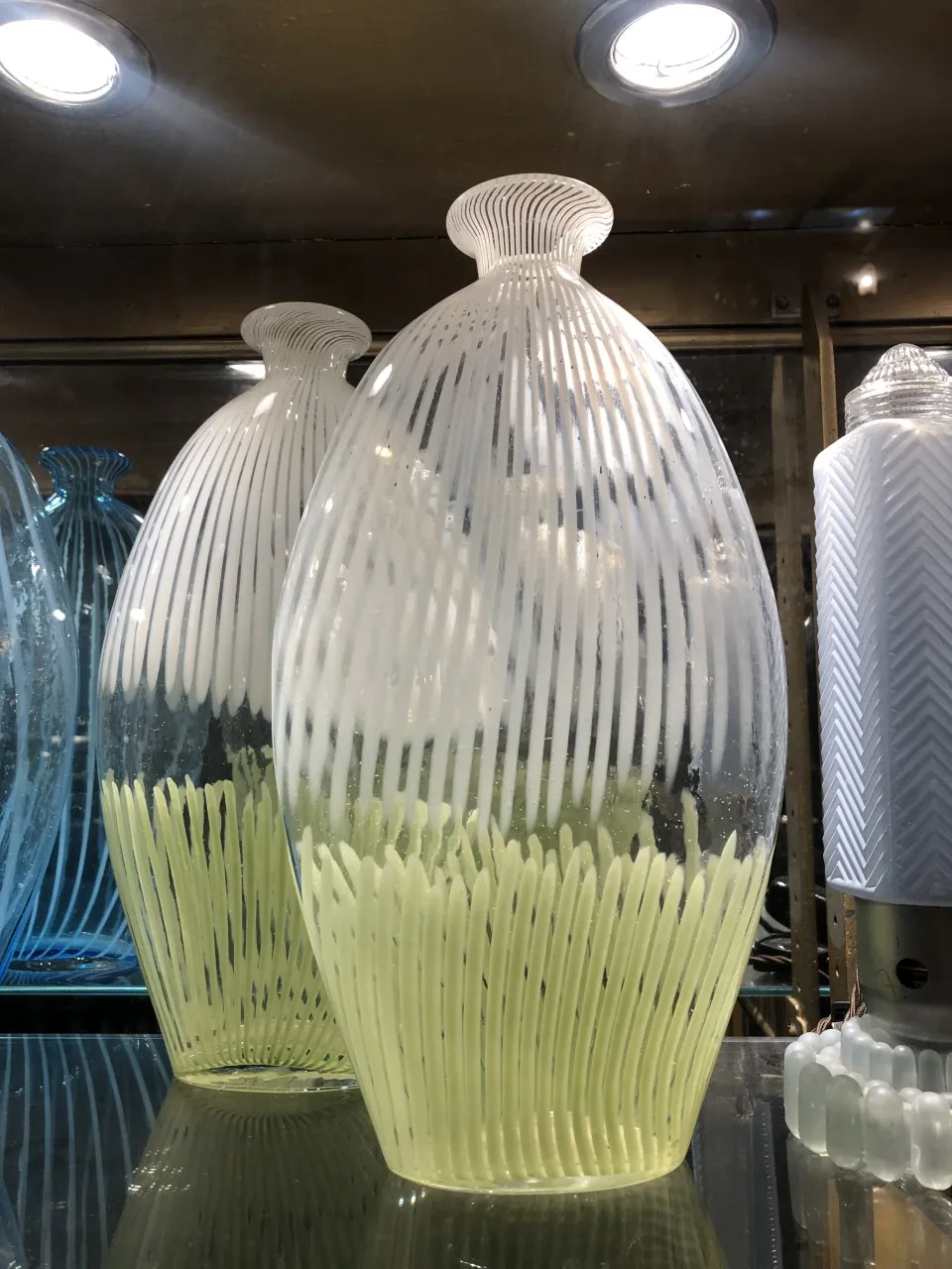 antique murano vase with oval shape and line design