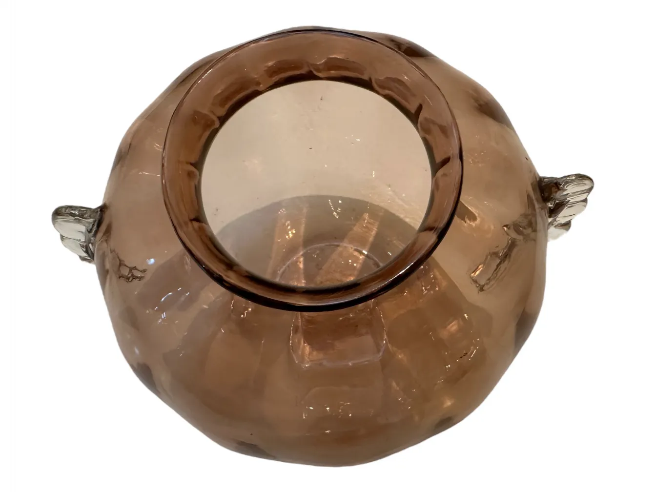 Vases anciens de Murano en ambre avec forme ronde et poignées, décoratifs et élégants