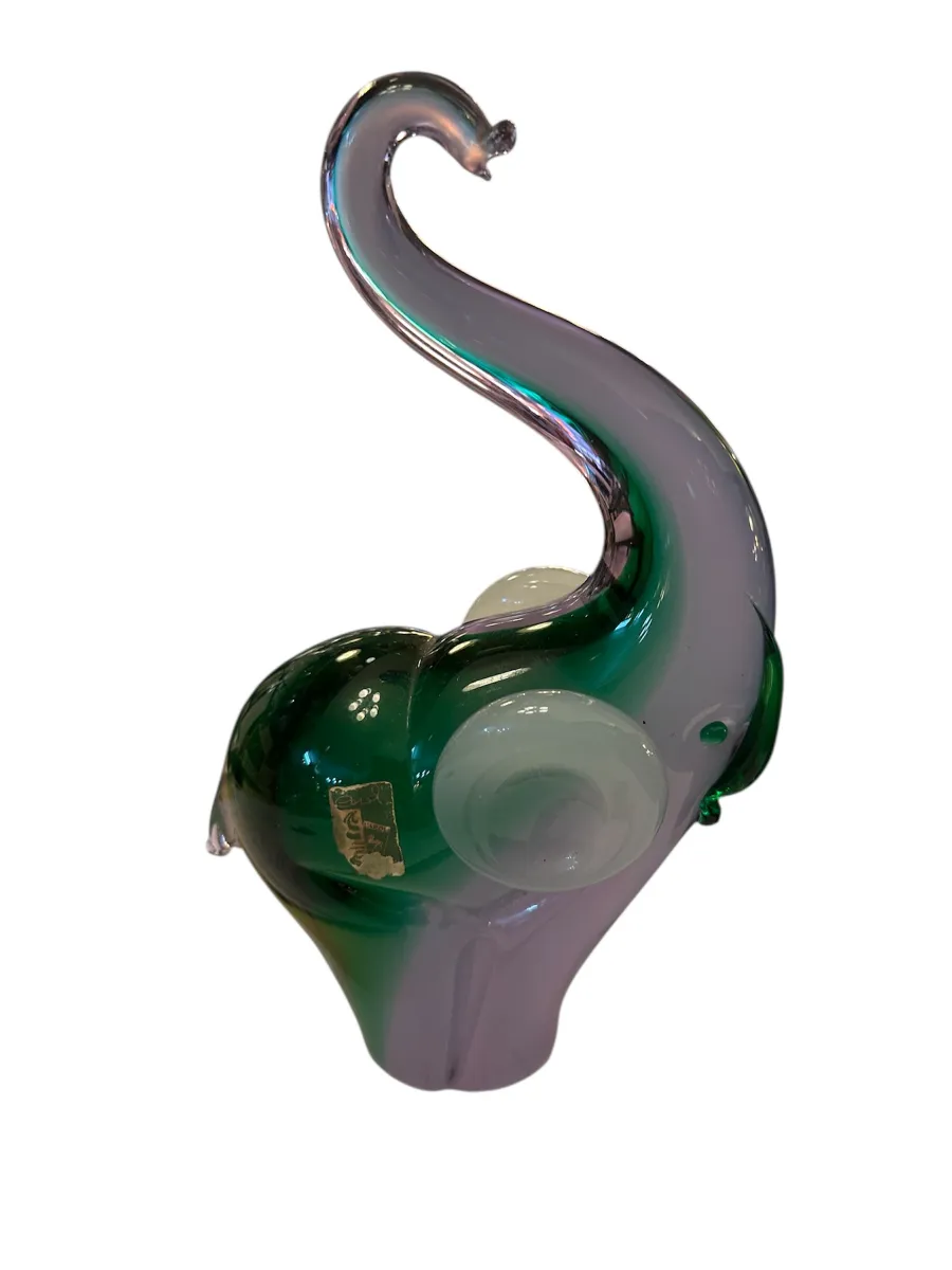 Dekorative Murano Elefant-Skulptur in grünen und lila Tönen
