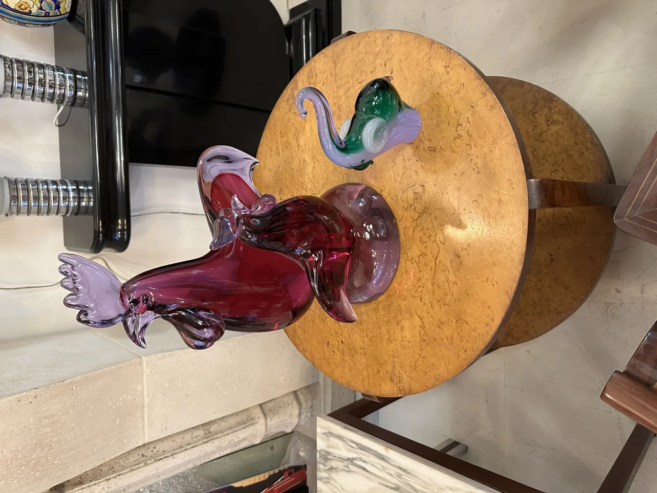 sculpture de murano ancienne colorée en forme d'oiseau avec des détails décoratifs