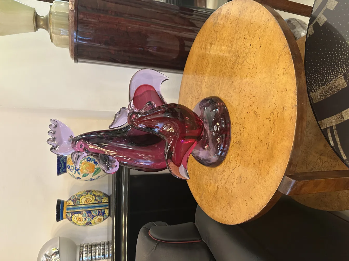 Scultura murano in toni rossi e rosa, decorativa e antica