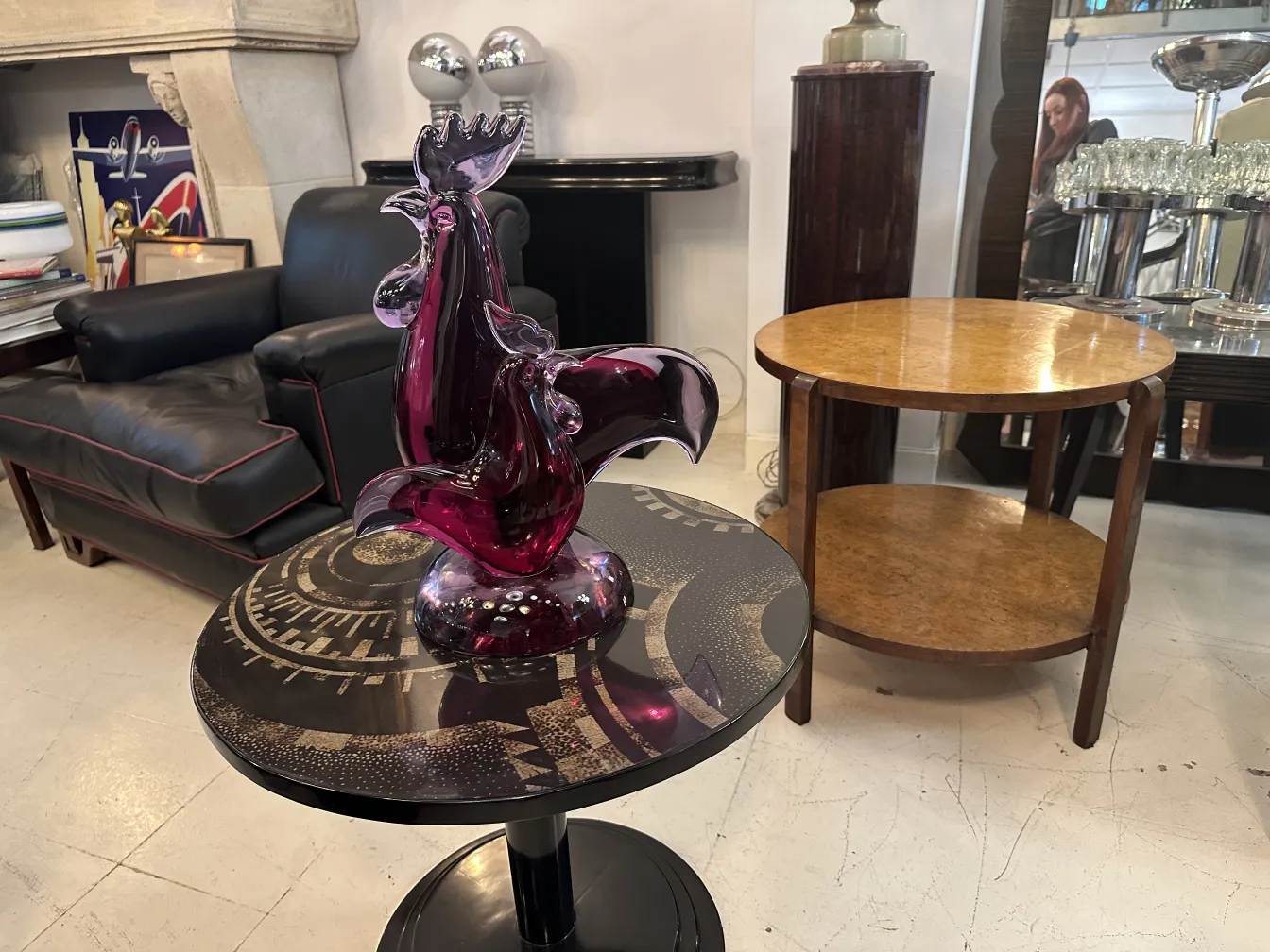 antike Murano-Skulptur in Form eines bunten Hahns, dekorativ