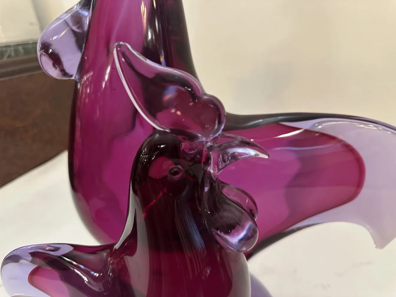 Antique Murano sculpture of birds in purple shades