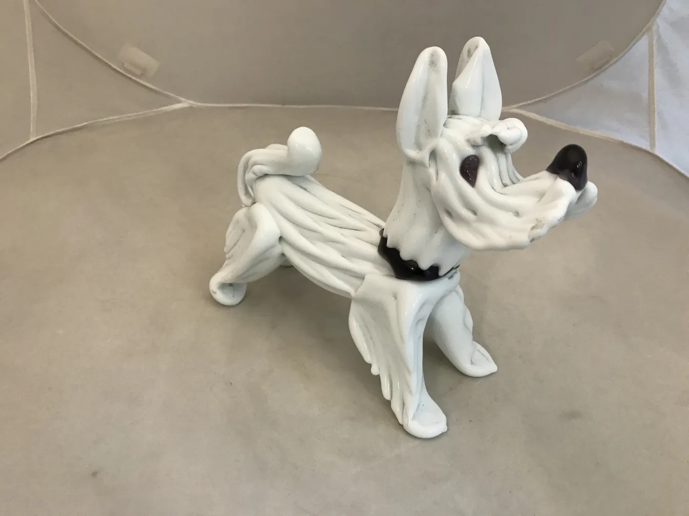 antique Murano dog sculpture in white with details