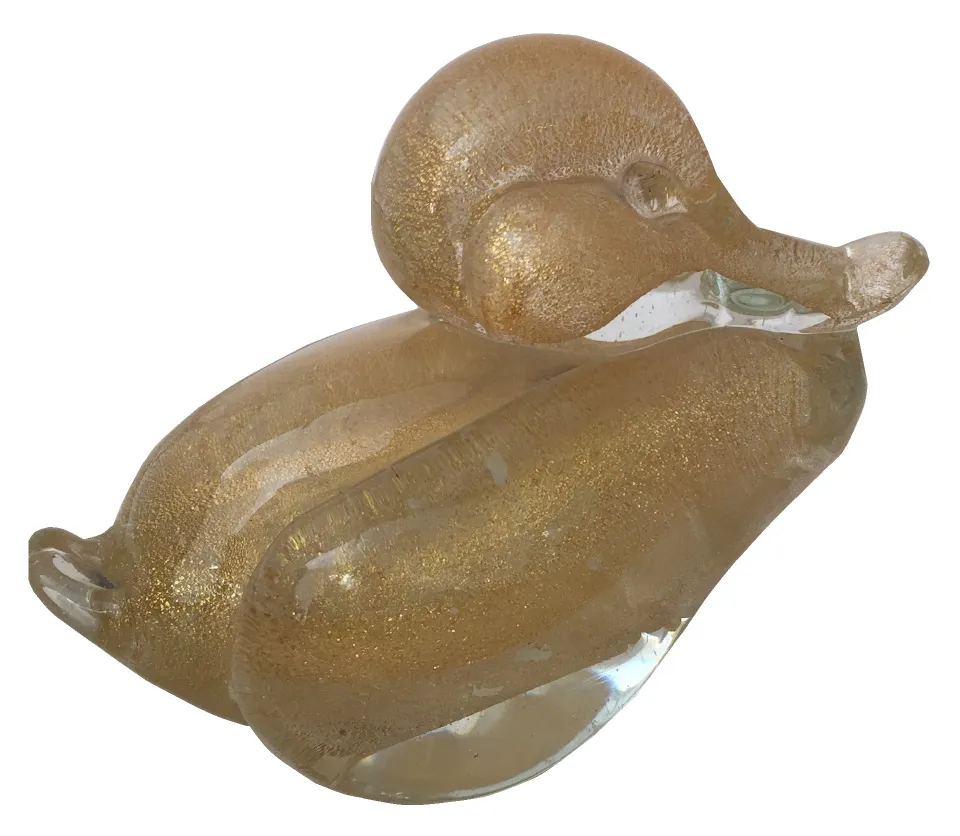 antique murano duck sculpture with golden shimmer