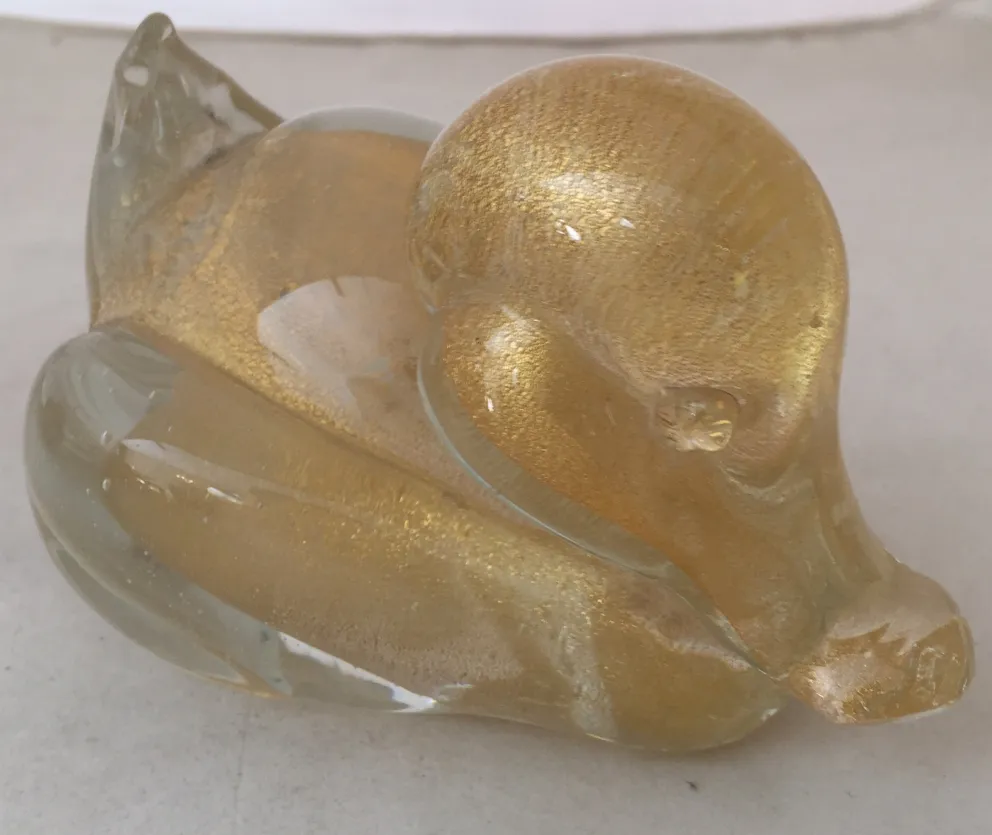 Sculpture de Murano en forme de canard avec des détails dorés
