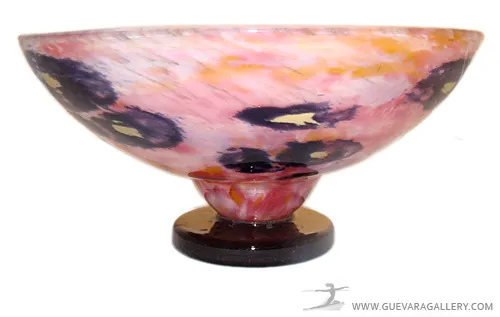 bowl of signed glass schneider with floral design