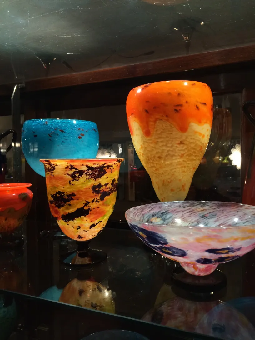 antique decorative signed glass by schneider in vibrant colors