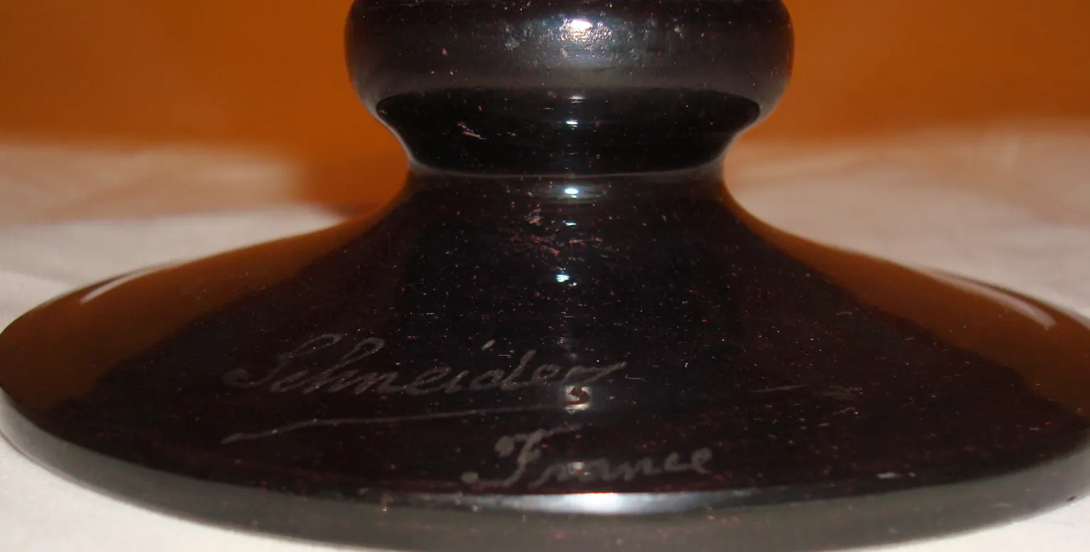 Antique signed glass by Schneider with detail on base.