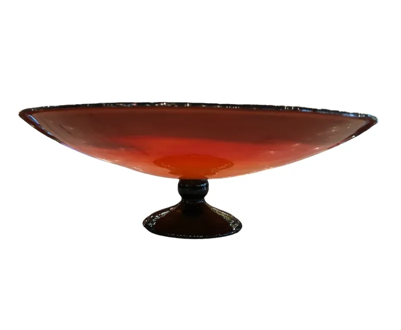 Verre signé ancien de Schneider, style français, couleur rouge et noire.