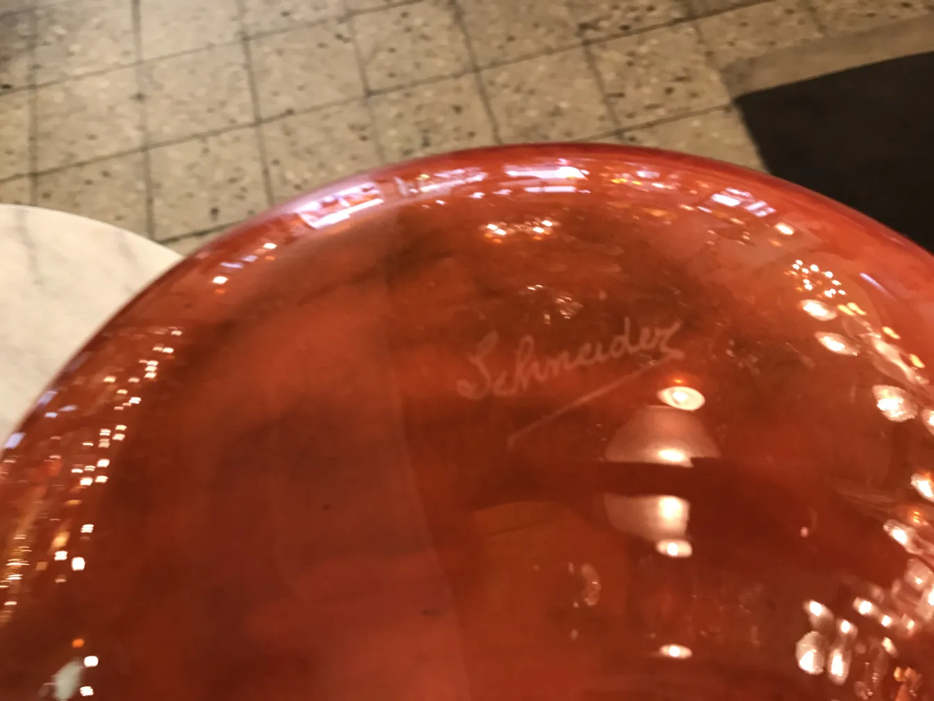 Antique glass signed by Schneider, amber color