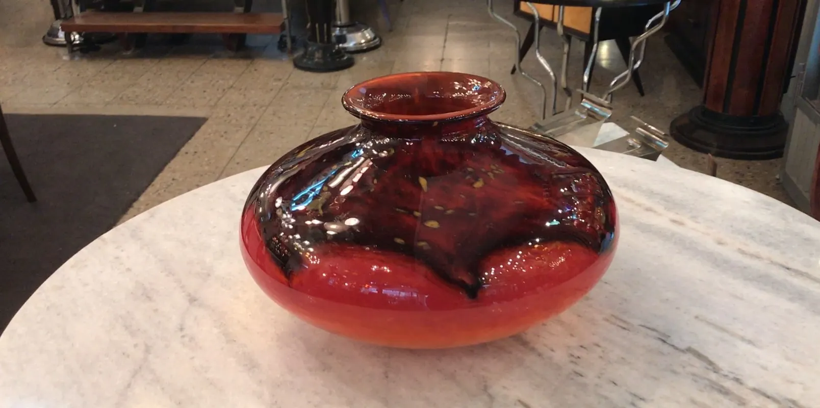 Antique glass signed by Schneider, decorated in red tones