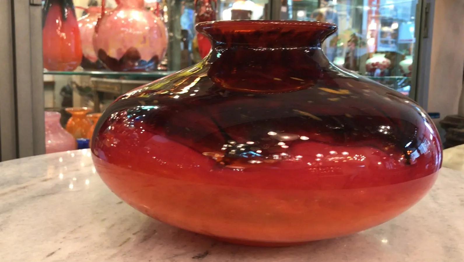 antique glass with Schneider signature, bright polished colors