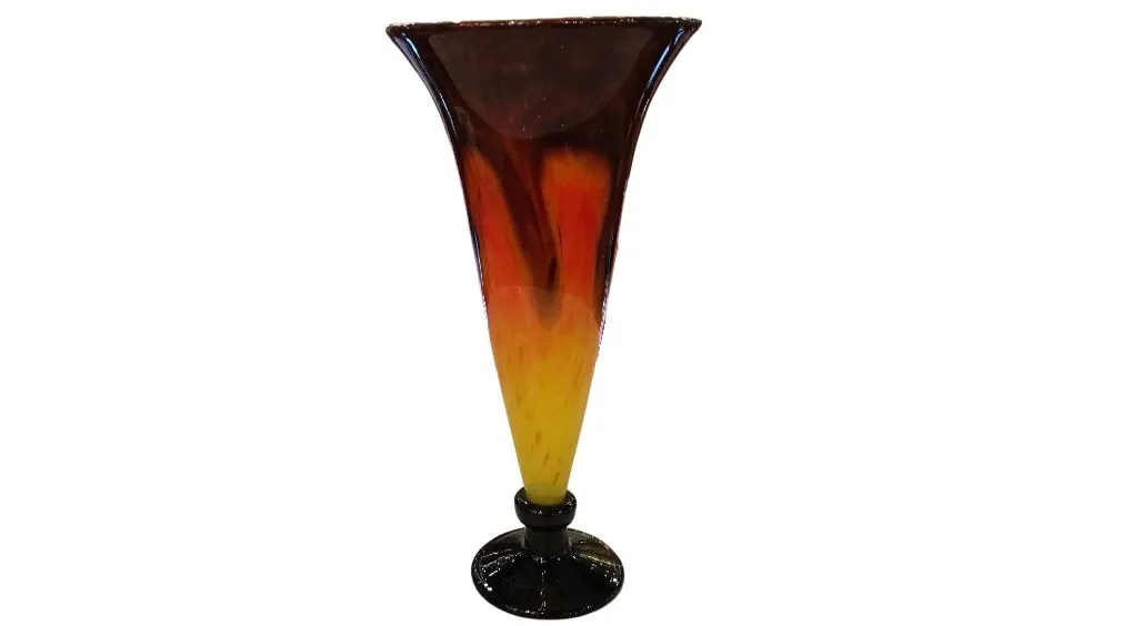 glass with gradient from orange to yellow, signed
