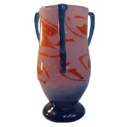 antique glass vase, signed, with orange and blue details