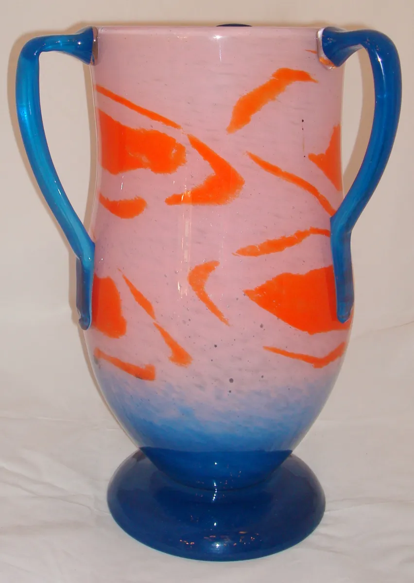 Vase of signed glass by Schneider in pink and blue colors