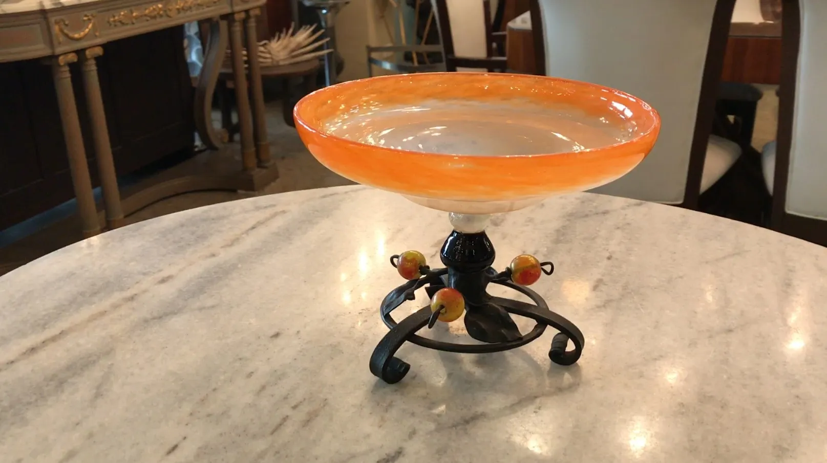 antique signed glass schneider on marble table