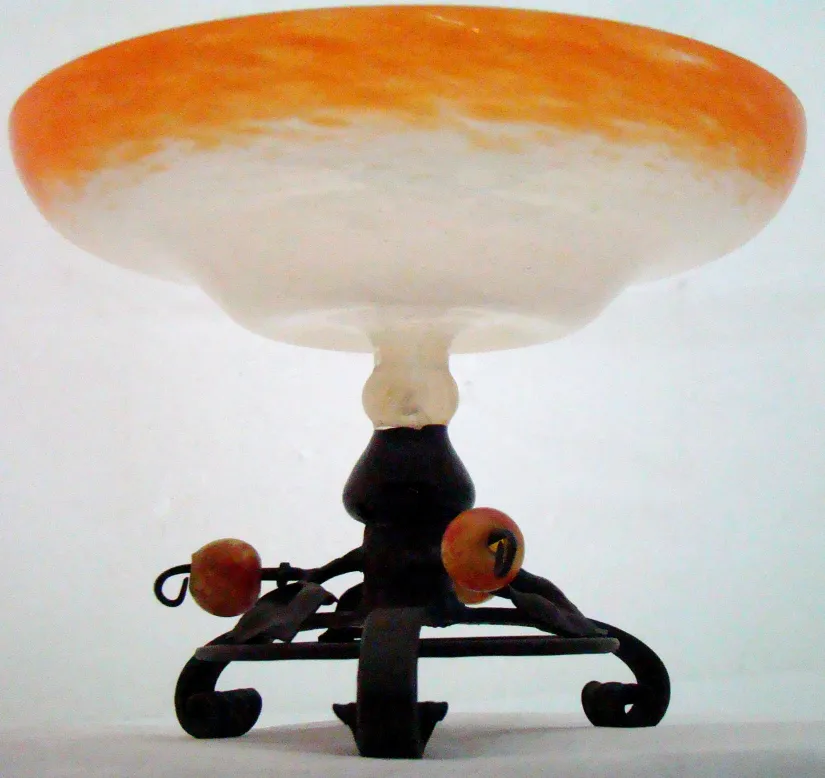 Antique signed glass by Schneider on a black base with details