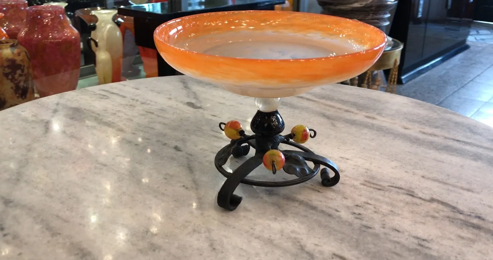 bowl de vidrio con base decorativa, antigüedad de schneider francés