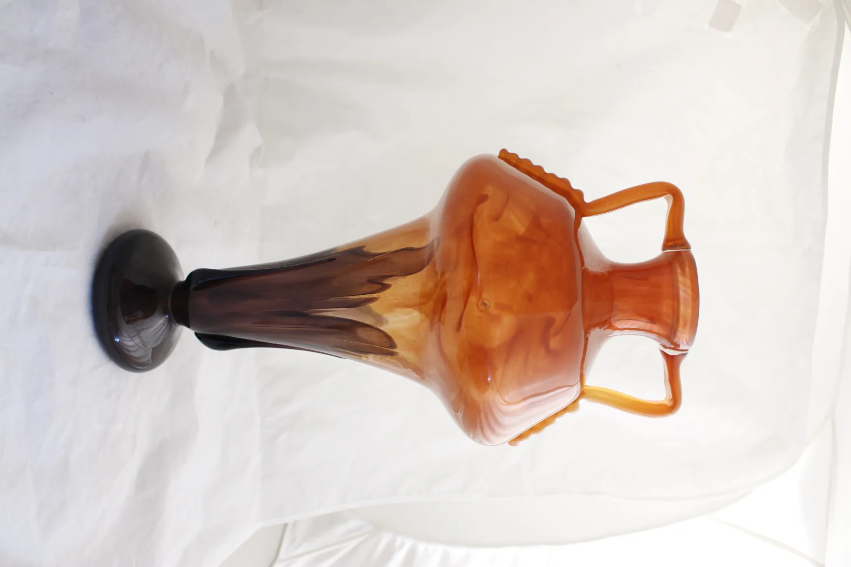 안티크 서명 유리잔 슈나이더, 주황색과 갈색 패턴