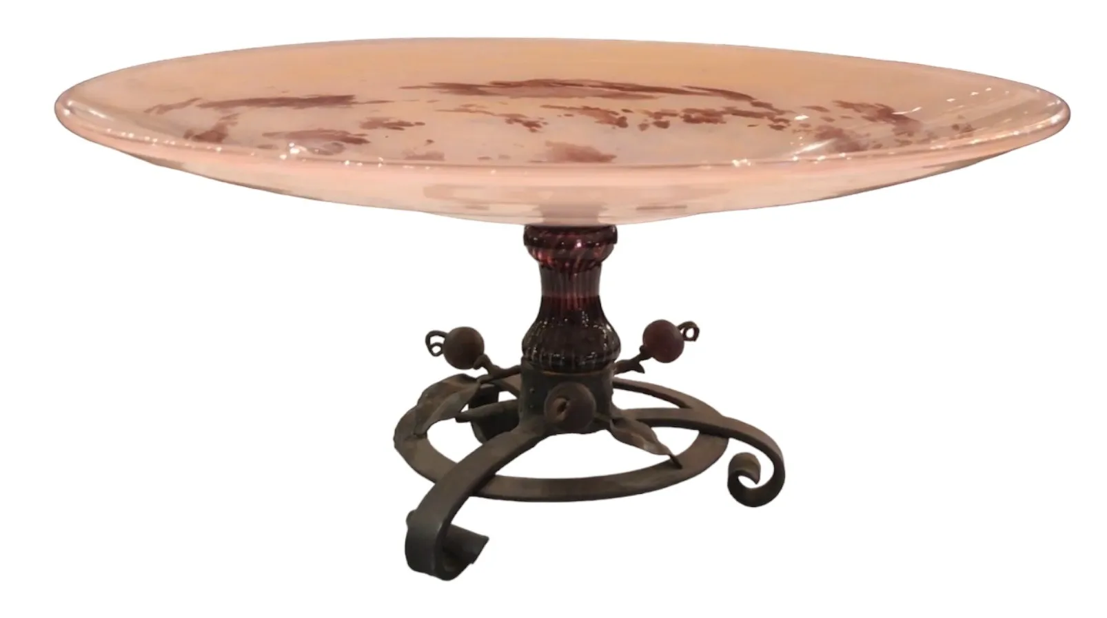 Vidrio firmado Schneider en soporte decorativo de metal, antigüedad