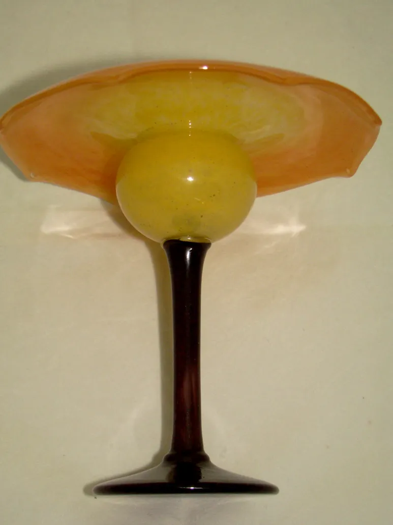 signed glass from schneider with dark base, antique