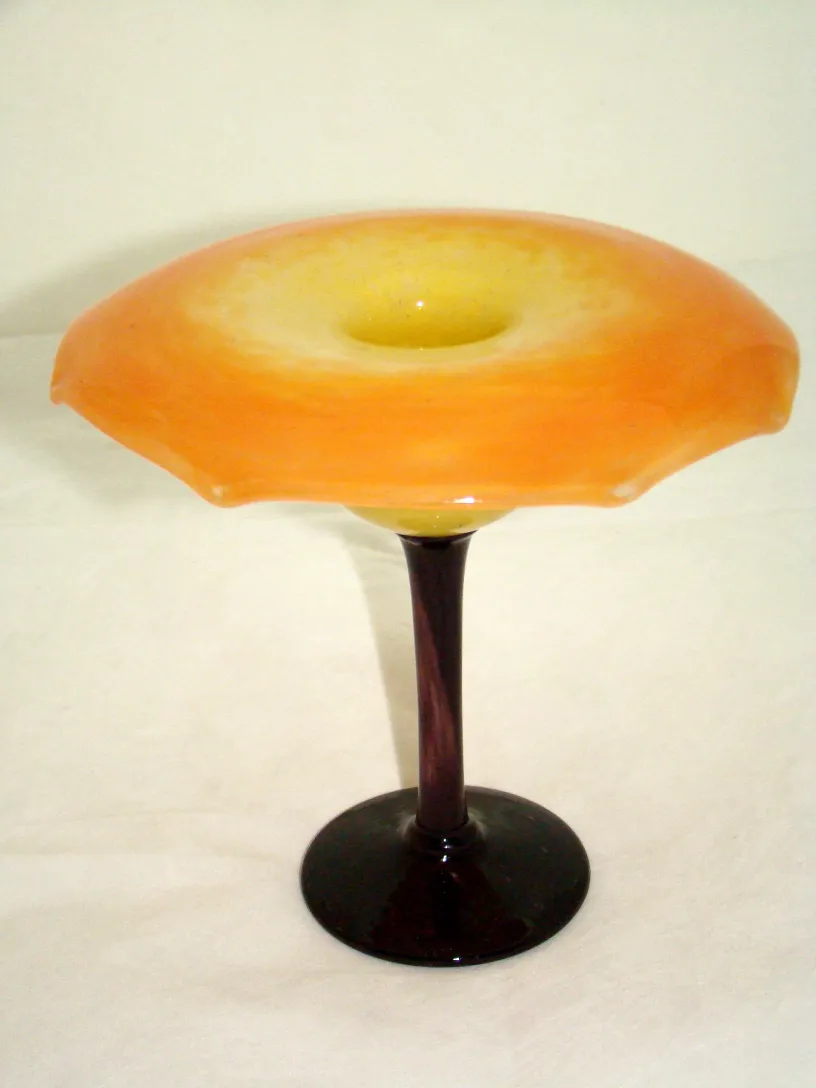 antique signed glass by schneider in orange and yellow