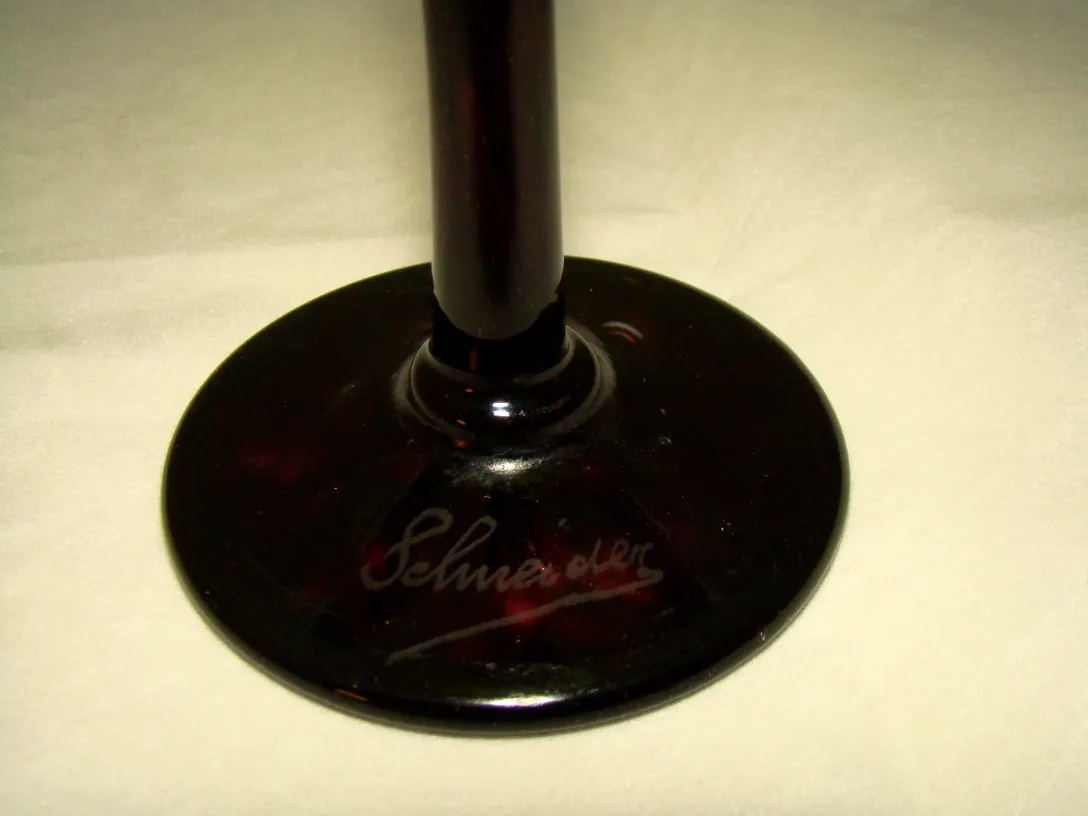 glass with signed Schneider, antique style, light background