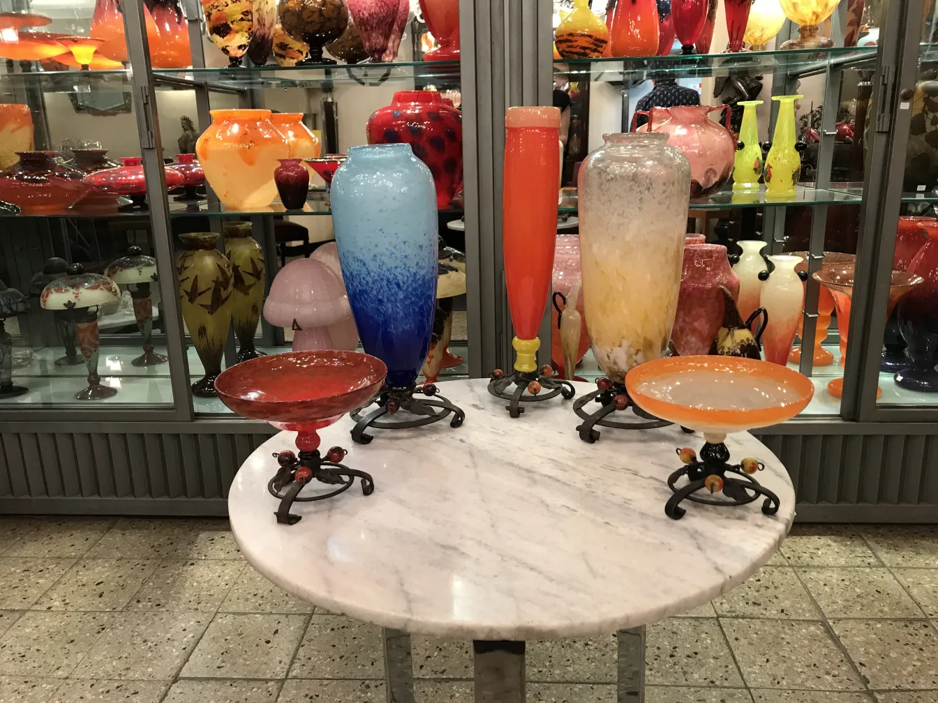 Antique signed glass by Schneider displaying vibrant colors