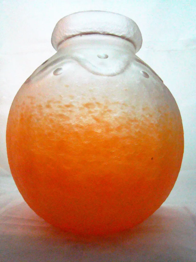 Antique signed glass by Schneider, orange with round shape