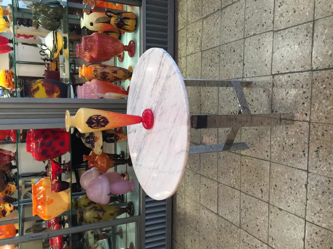 Antique vase made of signed glass by Schneider in warm tones