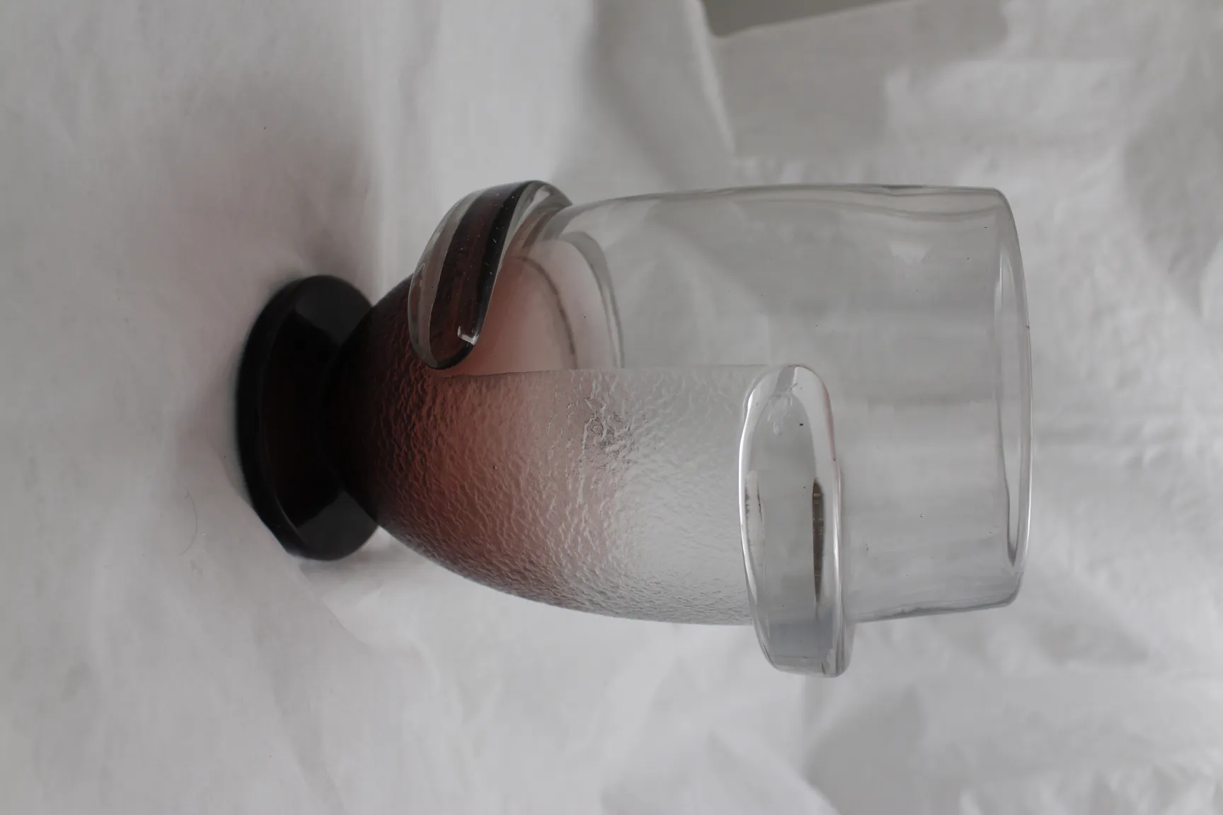 signed glass with elegant design, dark base, french antique