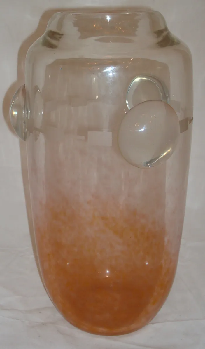 Verre signé avec des détails oranges, antiquité par Schneider.